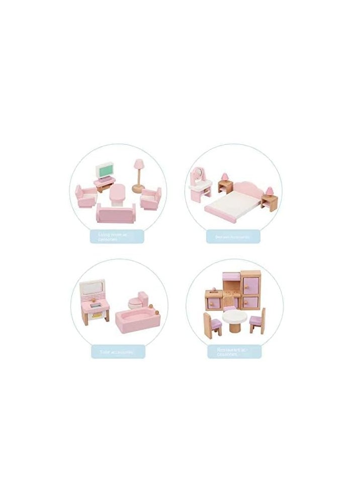 Knick Knack Wooden Doll House Playset with Furniture for Kids (Sweet Pink) - Image 5